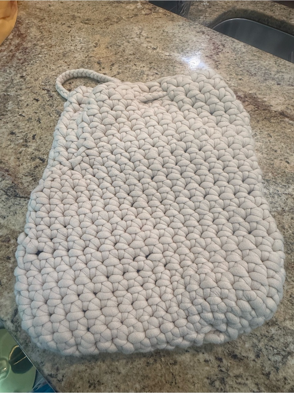 Handmade Chunky Knit Backpack | Beige Crochet Drawstring Bag Streetwear